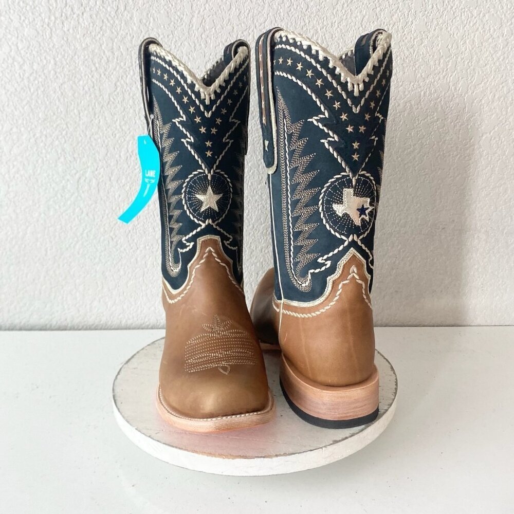 Lane RODEO HOUSTON Mens Cowboy Boots Size 13B Brown Leather Western Blunt Toe
